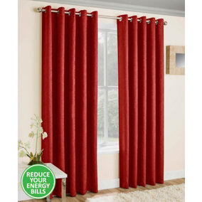 Enhanced Living Vogue Red 66 x 54 inch (168x137cm) Pair of Eyelet Thermal Noise reducing Dim Out Curtains