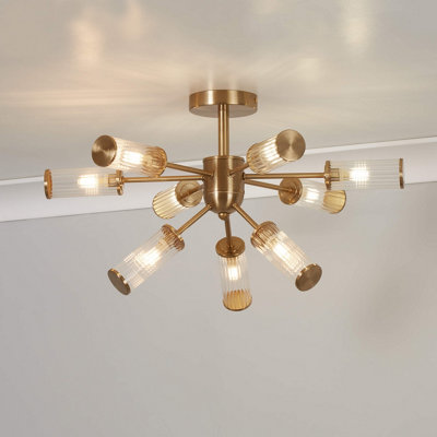 Enid Brushed Gold & Ribbed Glass Semi-Flush Ceiling Light