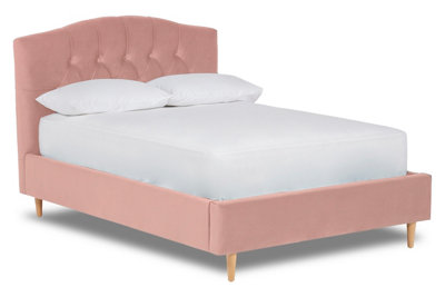 Enigma Classic Chesterfield Fabric Bed Base Only 4FT6 Double- Verlour Baby Pink