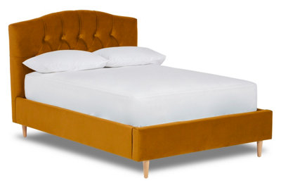 Enigma Classic Chesterfield Fabric Bed Base Only 5FT King- Verlour Mustard