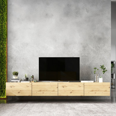 Enjoy Minimalist Wall-Mounted TV Unit 4 Door Wide Design - Oak Artisan