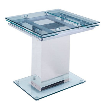 Enke Extending Clear Glass Dining Table With Chrome Base