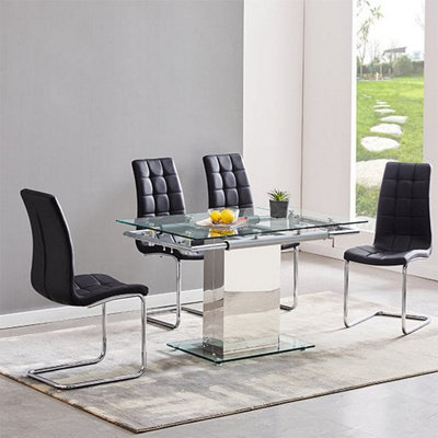 Enke Extending Clear Glass Dining Table With Chrome Base
