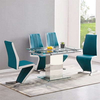 Enke Extending Clear Glass Dining Table With Chrome Base