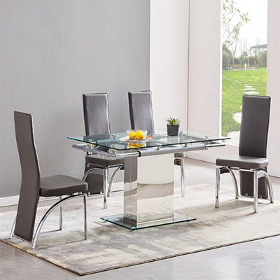 Enke Extending Clear Glass Dining Table With Chrome Base