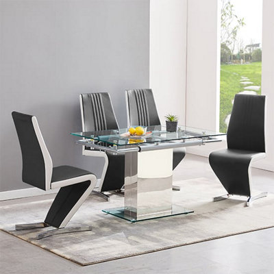 Enke Extending Glass Dining Table With Gia Black White Chairs