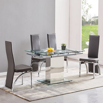 Enke Extending Glass Dining Table With 4 Romeo Grey Chairs | DIY at B&Q