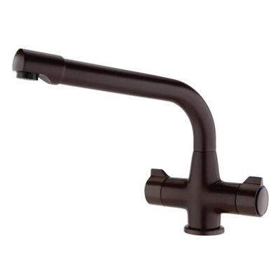 ENKI, Dorchester, KT059, Antique Oil Rubbed Bronze Dual Flow Kitchen Sink Mixer Tap For Basin Twin White Levers Swivel Spout~5060472120892 07c Mp