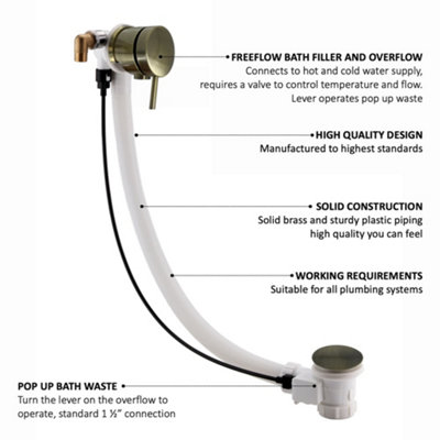 ENKI Antique Bronze Pop Up Freeflow Round Bath Filler with Overflow & Waste W47 - 5