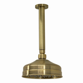 ENKI Antique Bronze Traditional Ceiling Fixed Brass Shower Head & Arm 150mm