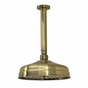 ENKI Antique Bronze Traditional Ceiling Fixed Brass Shower Head & Arm 200mm
