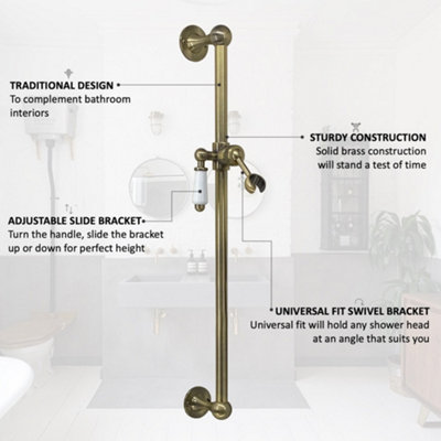 ENKI Antique Bronze Traditional Solid Brass & Ceramic Shower Slider Rail S27