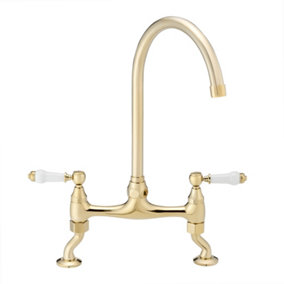 ENKI Astbury Traditional Gold Bridge with Adjustable Legs Mixer Tap for Kitchen Sink
