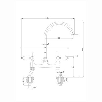 ENKI Astbury Traditional Gold Bridge with Adjustable Legs Mixer Tap for Kitchen Sink