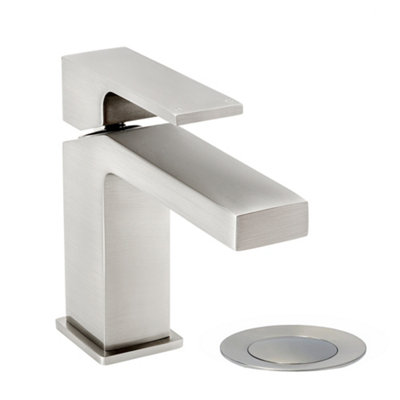 ENKI Athena Brushed Nickel Sqaure Slotted Solid Brass Basin Mixer Tap & Waste BBT0194