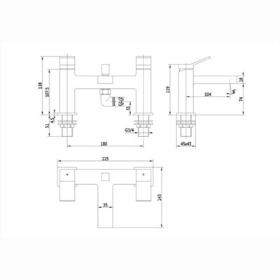 ENKI Athena Brushed Nickel Square Solid Brass Shower Mixer Tap Filler BT0208 - 3