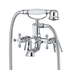 ENKI, Beaumont, BBT0257, Chrome, Bath Shower Mixer Taps & Shower Attachment, Solid Brass, Cross Handle, Modern Design, Compression