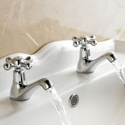 ENKI Beaumont Chrome Pillar Cross Handle Solid Brass Hot & Cold Basin Taps BT8606