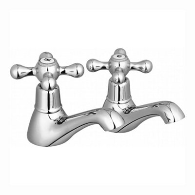 ENKI Beaumont Chrome Traditional Bathroom Solid Brass Cross Handle Drip-Free Compression Valve Hot & Cold Twin Pillar Bath Taps Price Comparisons | Compare The Build