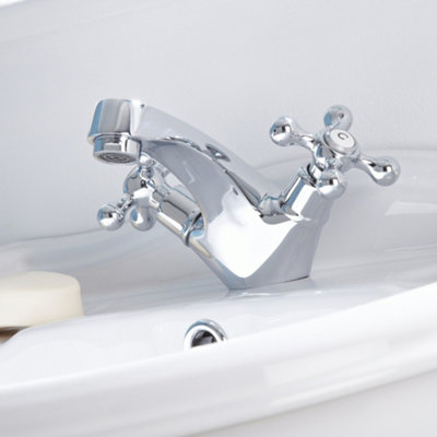 ENKI Beaumont Chrome Traditional Slotted Brass Basin Mixer Tap & Waste BBT0109 - 3