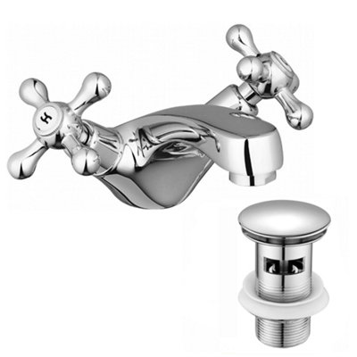 ENKI Beaumont Chrome Traditional Slotted Brass Basin Mixer Tap & Waste BBT0109 - 6