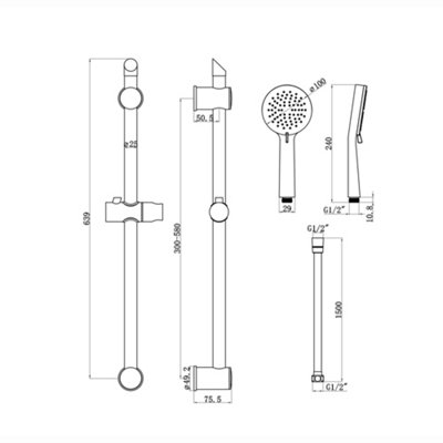 ENKI Black Adjustable 3-Setting Shower Riser Rail Kit ES019 - 7