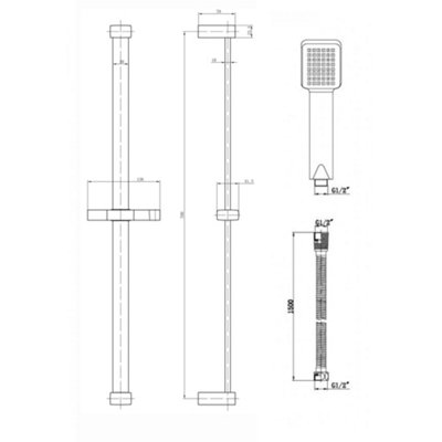 ENKI Black Square 3-Setting Stainless Steel Shower Riser Rail Kit ES036 - 6