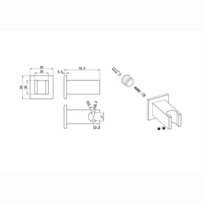 ENKI Black Square Brass Parking Bracket for Shower Head B22