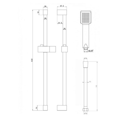 ENKI Black Square Stainless Steel Shower Riser Rail Kit ES012 - 4