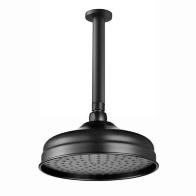 ENKI Black Traditional Ceiling Fixed Brass Shower Head & Arm 8" 180mm