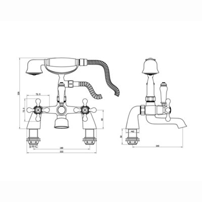 ENKI BT8608 Traditional Bath Shower Mixer Taps Chrome Cross Victorian BEAUMONT - 7