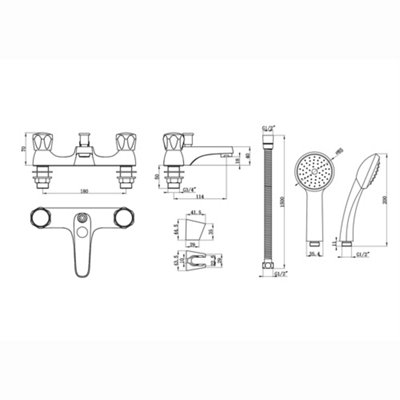 ENKI BT9008 Chrome Bath Shower Mixer Tap Hansdset Bracket Solid Brass Knob QUEST - 4