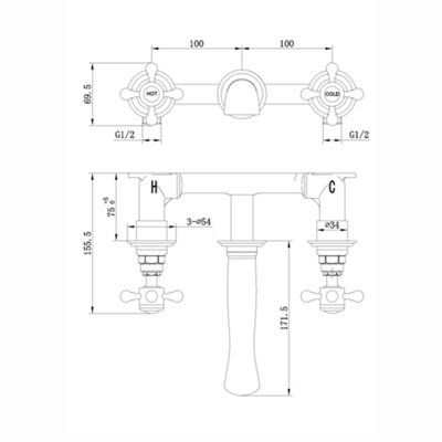 ENKI Camberley Antique Bronze 3-Hole Wall Mounted Brass Basin Mixer Tap BT3205 - 4