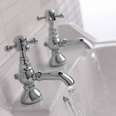 ENKI Camberley Chrome Pillar Solid Brass Hot & Cold Basin Taps BT8706
