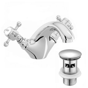 ENKI Camberley Chrome Traditional Slotted Brass Basin Mixer Tap & Waste BBT0252