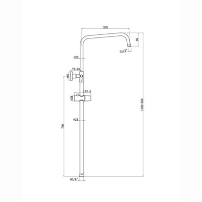 ENKI Carre Black Adjustable Shower Riser Rail 850-1080mm - 3