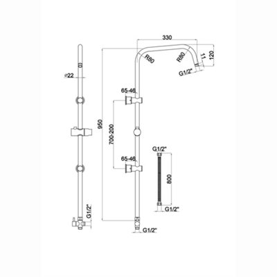 ENKI Carre Black Dual Adjustable Stainless Steel Shower Riser Rail 950mm - 3