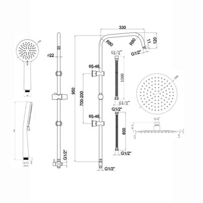 ENKI Carre Black Round Ultra Slim Shower Riser Rail Kit 950mm - 5