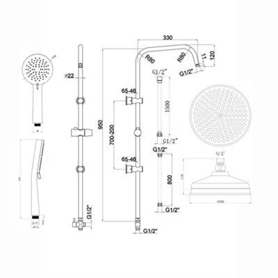 ENKI Carre Black Traditional Solid Brass Shower Riser Rail Kit 950mm - 5
