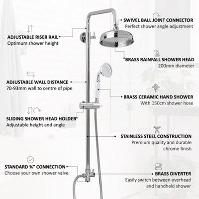 ENKI Carre Chrome Traditional Overhead Solid Brass Rain Shower & Riser Kit RG018 - 5