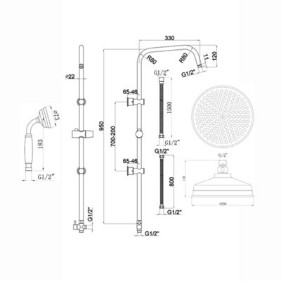 ENKI Carre Chrome Traditional Solid Brass Shower Riser Rail Kit 950mm - 5