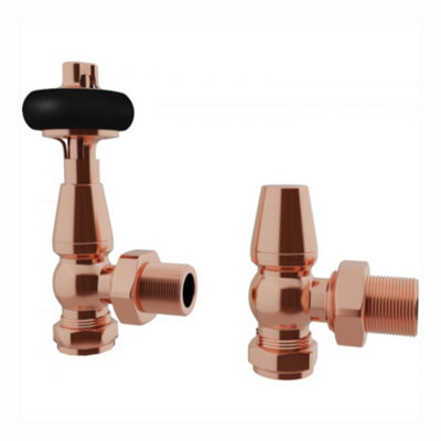 ENKI Chelsea Rose Gold Traditional Angled Thermostatic Radiator Valves 15mm