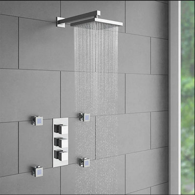ENKI Chrome Blue Square Rubber Nozzle Shower Body Jet 50mm - 5