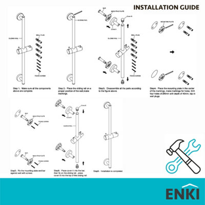 ENKI Chrome Modern Shower Slider Rail with Bracket S12 - 6