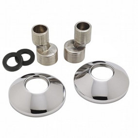 ENKI Chrome Offset Cranked Connectors with Wall Plates for Shower Valves