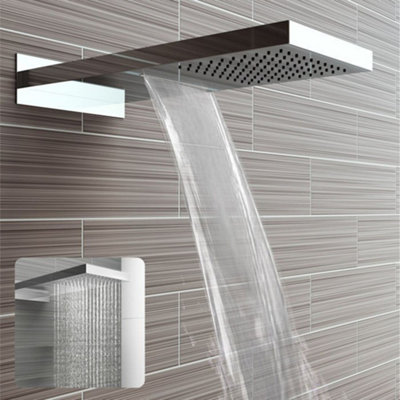 ENKI Chrome Rectangular Dual Fixed Stainless Steel Waterfall Shower Head 575 x 230mm - 3
