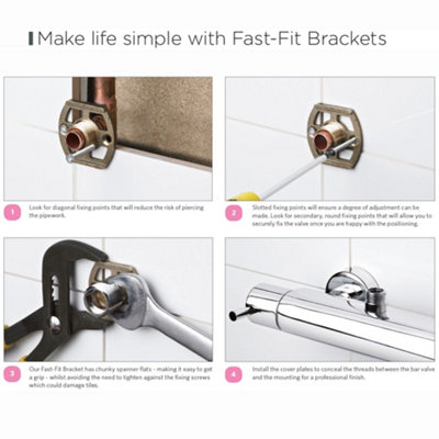 ENKI Chrome Round Easy Fix Brass Bracket Kit for Shower Valves - 3