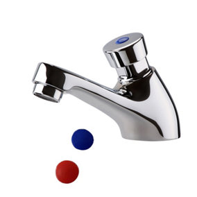 ENKI Chrome Self-Closing Delay Action Bathroom Tap Non-Concussive Basin Tap Pillar BT4000