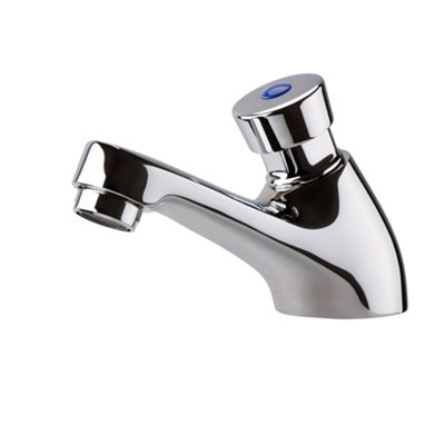 ENKI Chrome Self-Closing Delay Action Bathroom Tap Non-Concussive Basin Tap Pillar BT4000