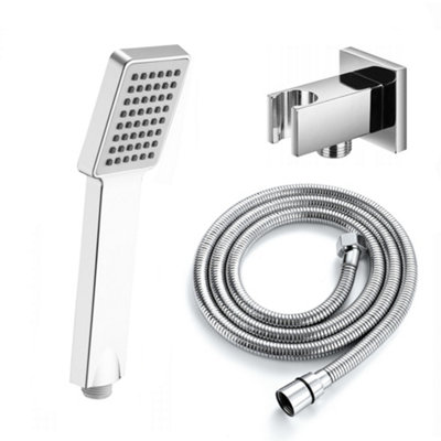 ENKI Chrome Sqaure Paddle Brass Handheld Shower Head & Hose EO008 - 6